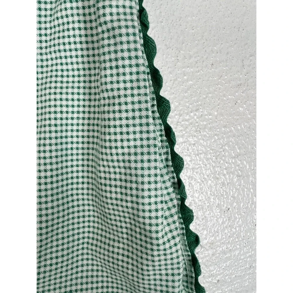 Vintage Handmade green‎ gingham apron ric rac trim farmhouse cottagecore